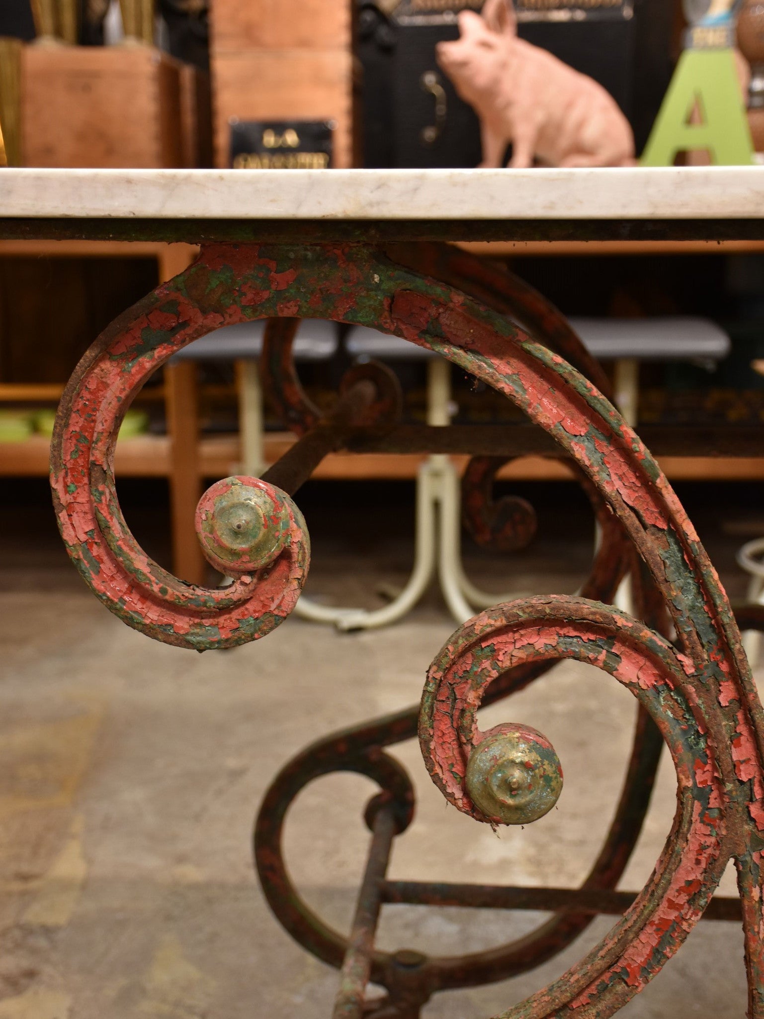 French antique butcher’s table with marble top