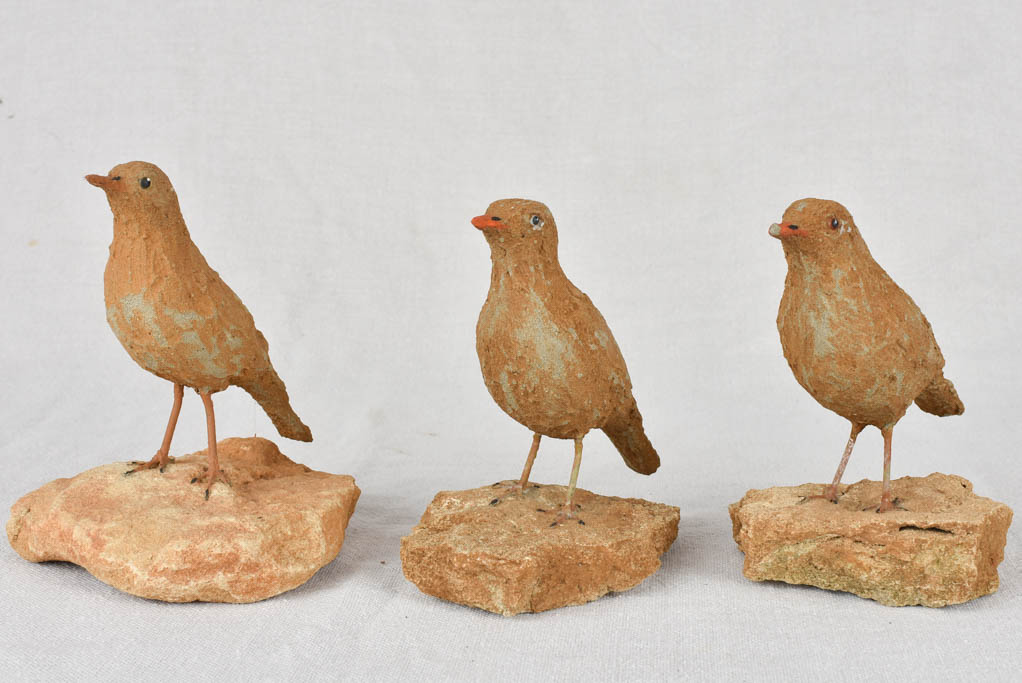 Three artisan-made sculptures of little birds 5½"