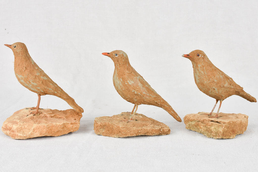 Three artisan-made sculptures of little birds 5½"