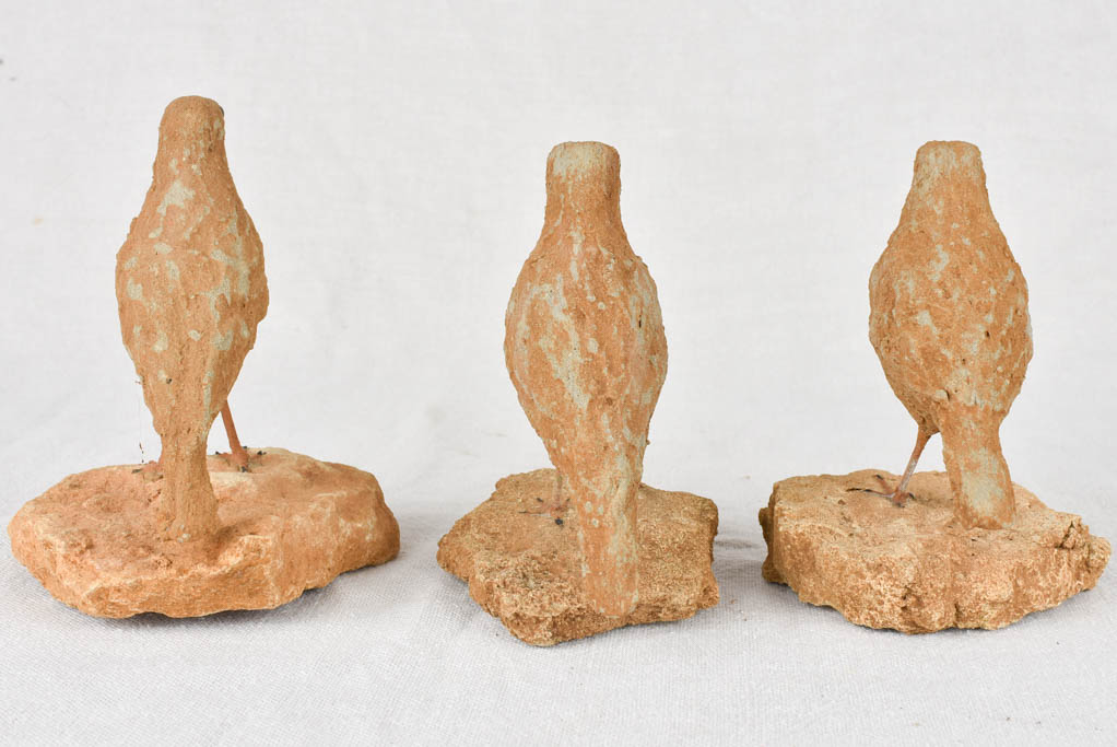 Three artisan-made sculptures of little birds 5½"