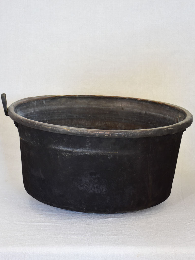 19th Century French copper cauldron with timeworn black patina 22½"