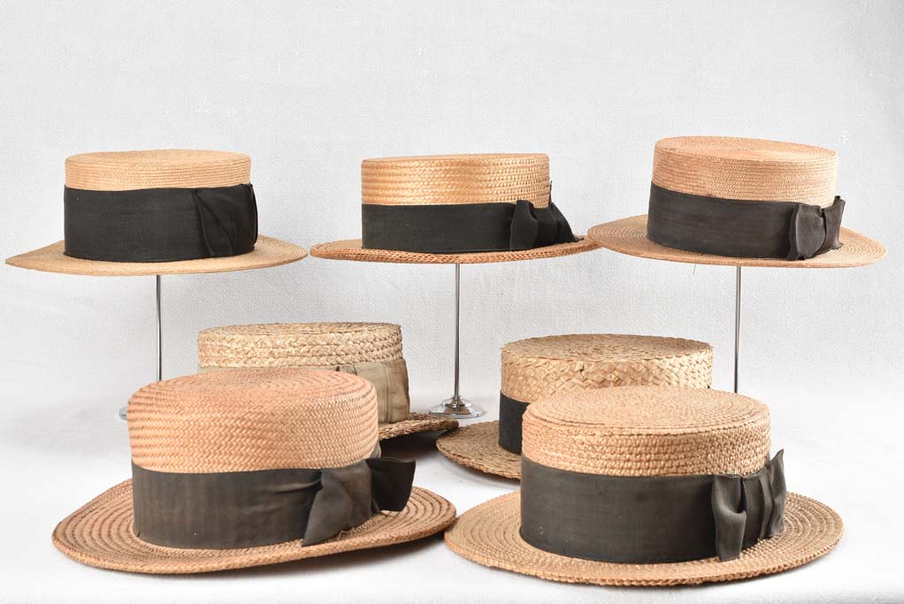 Collection of 7 early 20th century French boater hats - mens