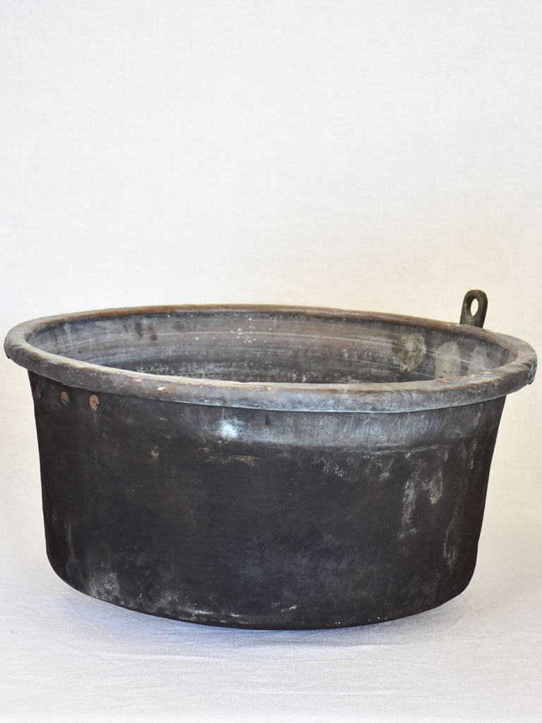 19th Century French copper cauldron with timeworn black patina 22½"