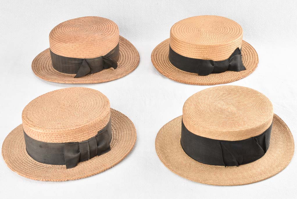 Collection of 7 early 20th century French boater hats - mens