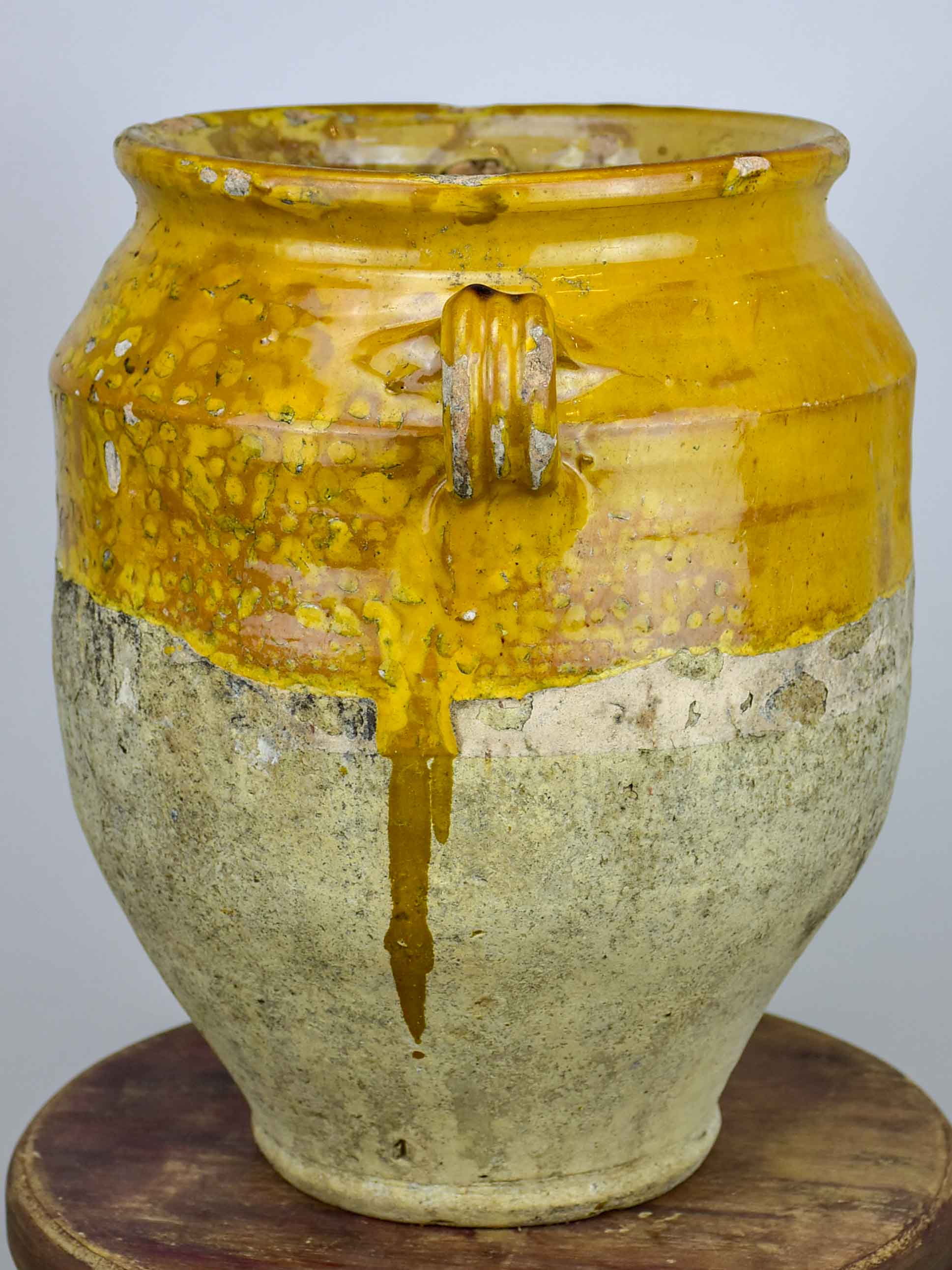 Large 19th Century Confit pot with orange glaze - 14 ½''