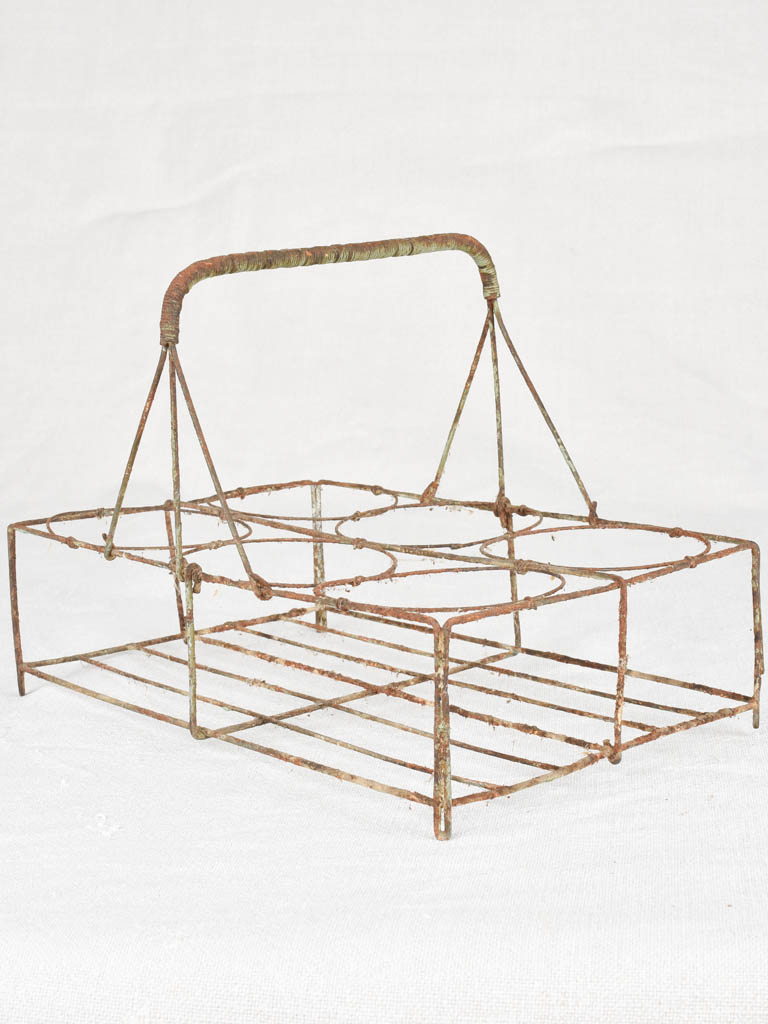 Dainty vintage wire bottle carrier basket