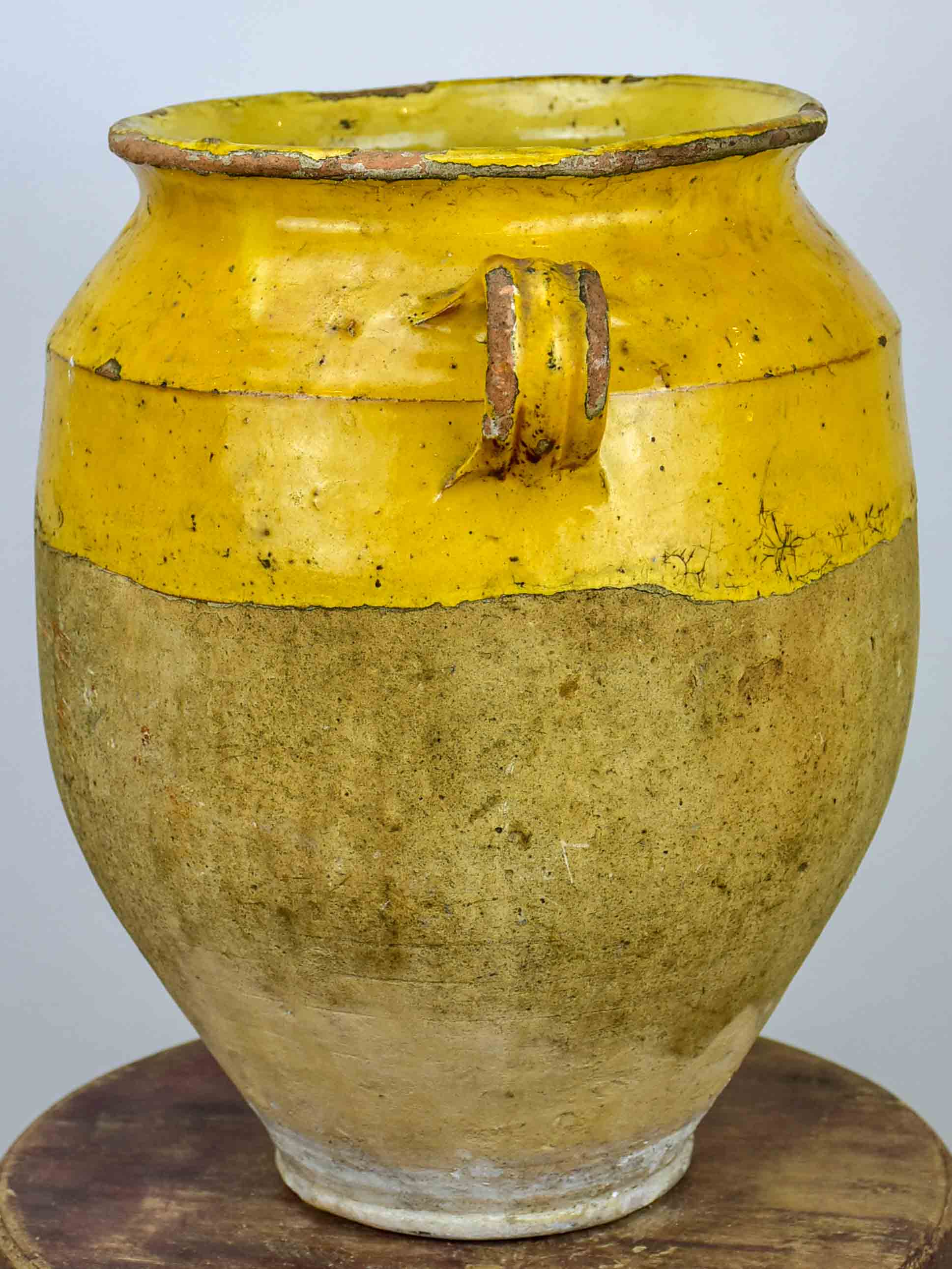 19th Century large French confit pot with orange glaze - 14 ½''