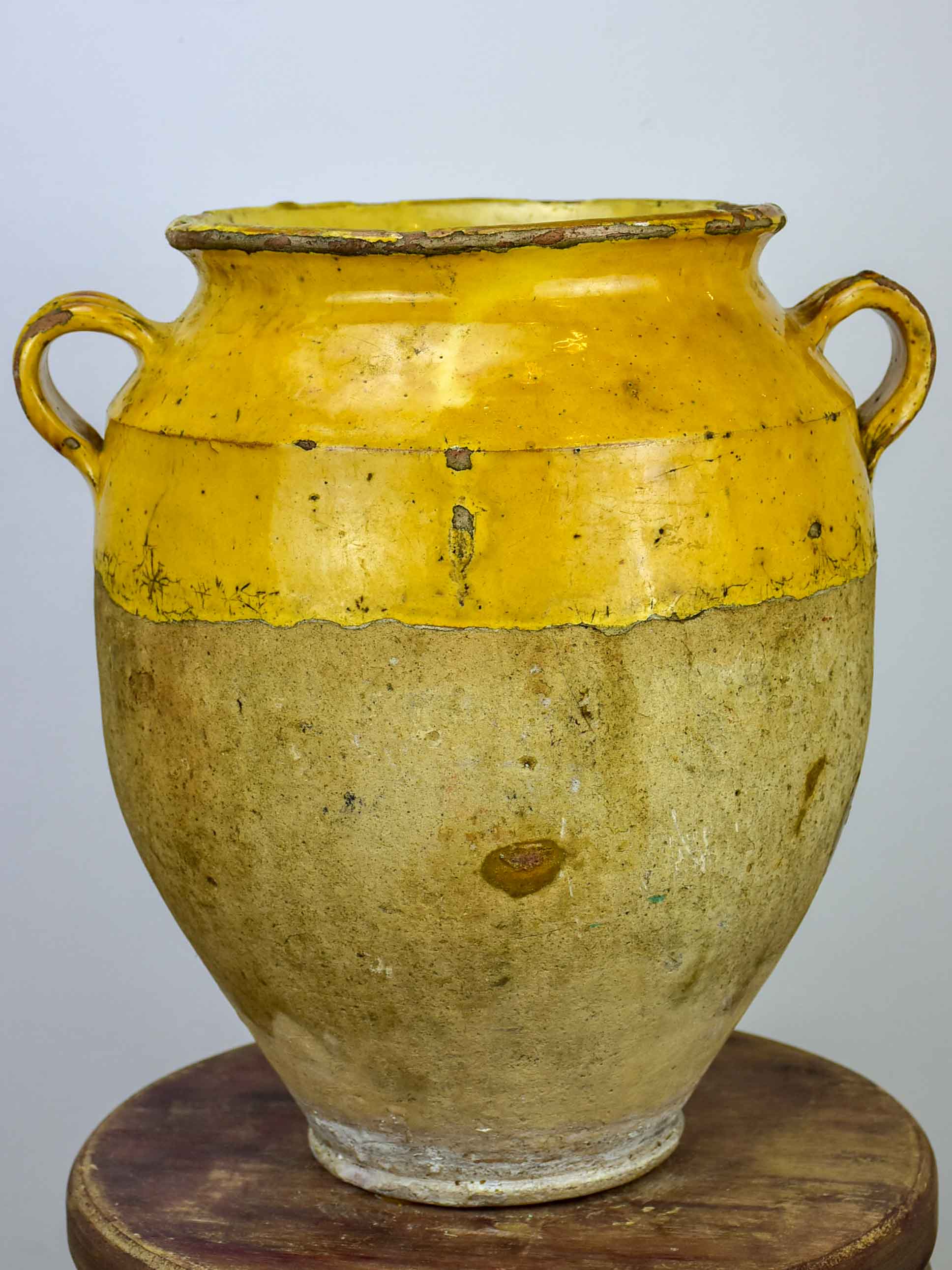 19th Century large French confit pot with orange glaze - 14 ½''