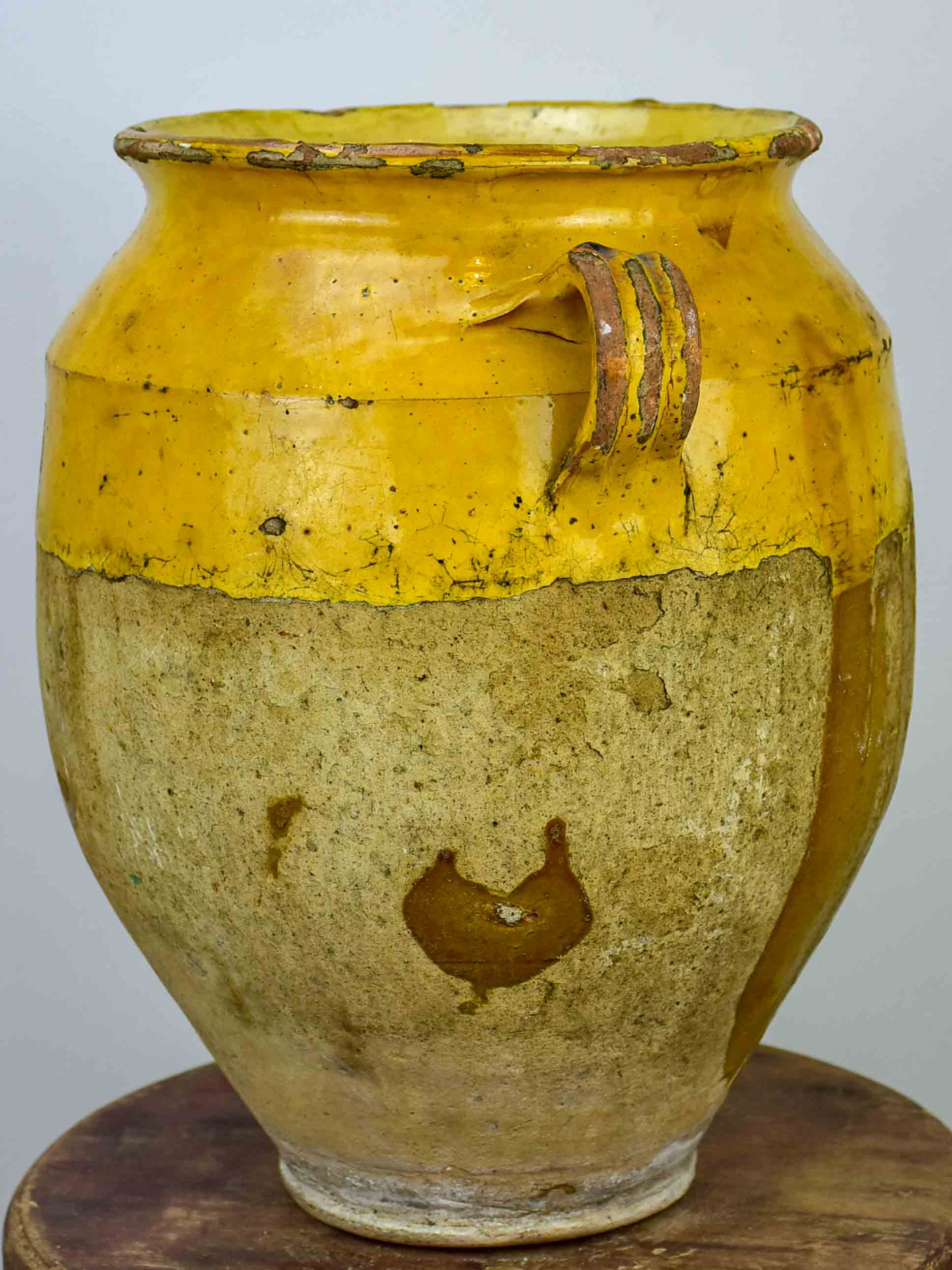 19th Century large French confit pot with orange glaze - 14 ½''