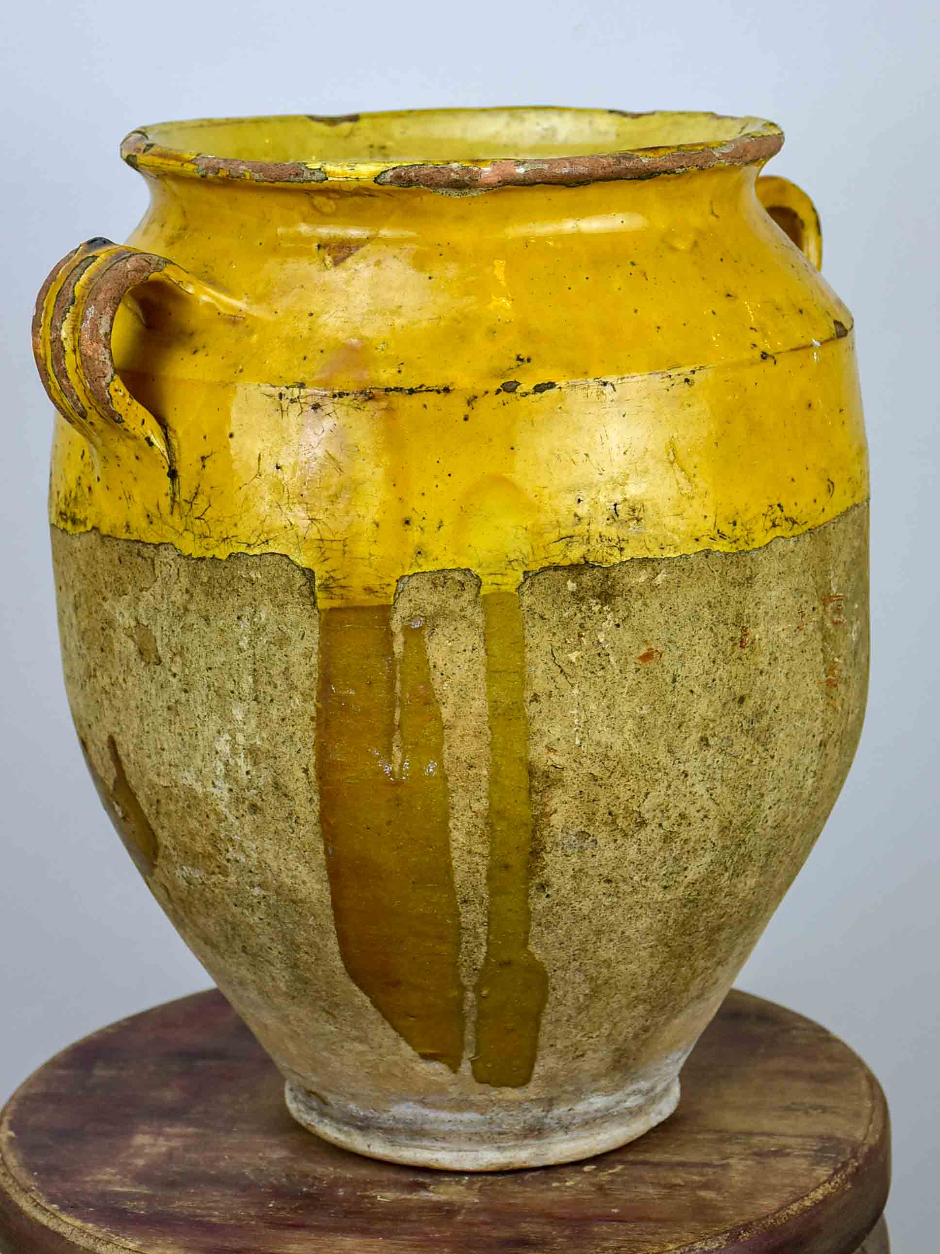 19th Century large French confit pot with orange glaze - 14 ½''