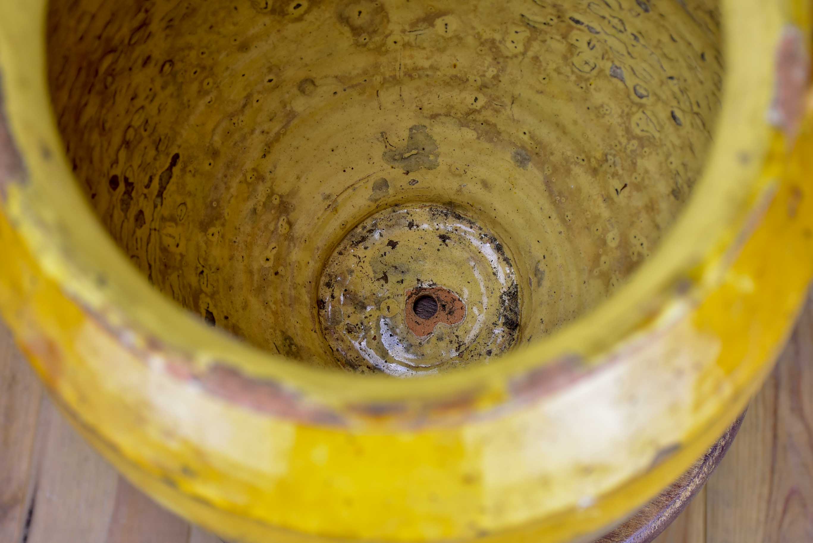 19th Century large French confit pot with orange glaze - 14 ½''