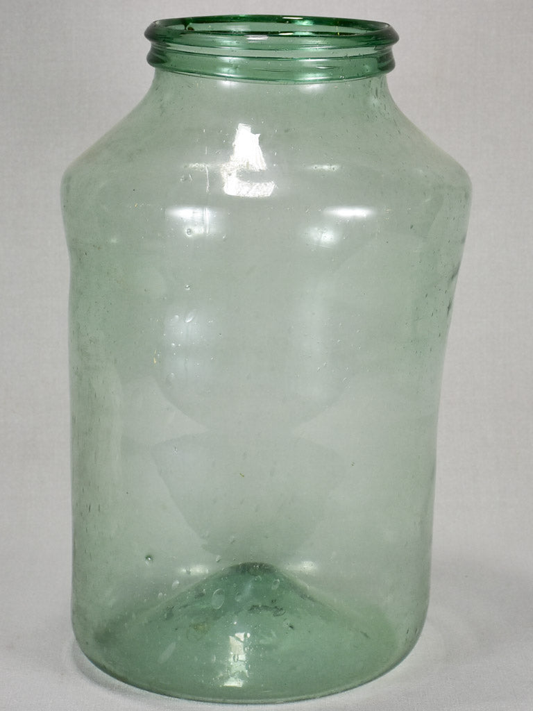 Large antique French blown glass preserving jar - blue green 19¾"