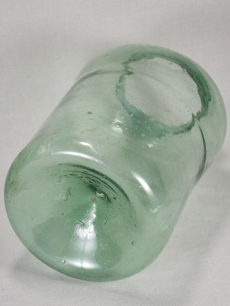 Large antique French blown glass preserving jar - blue green 19¾"