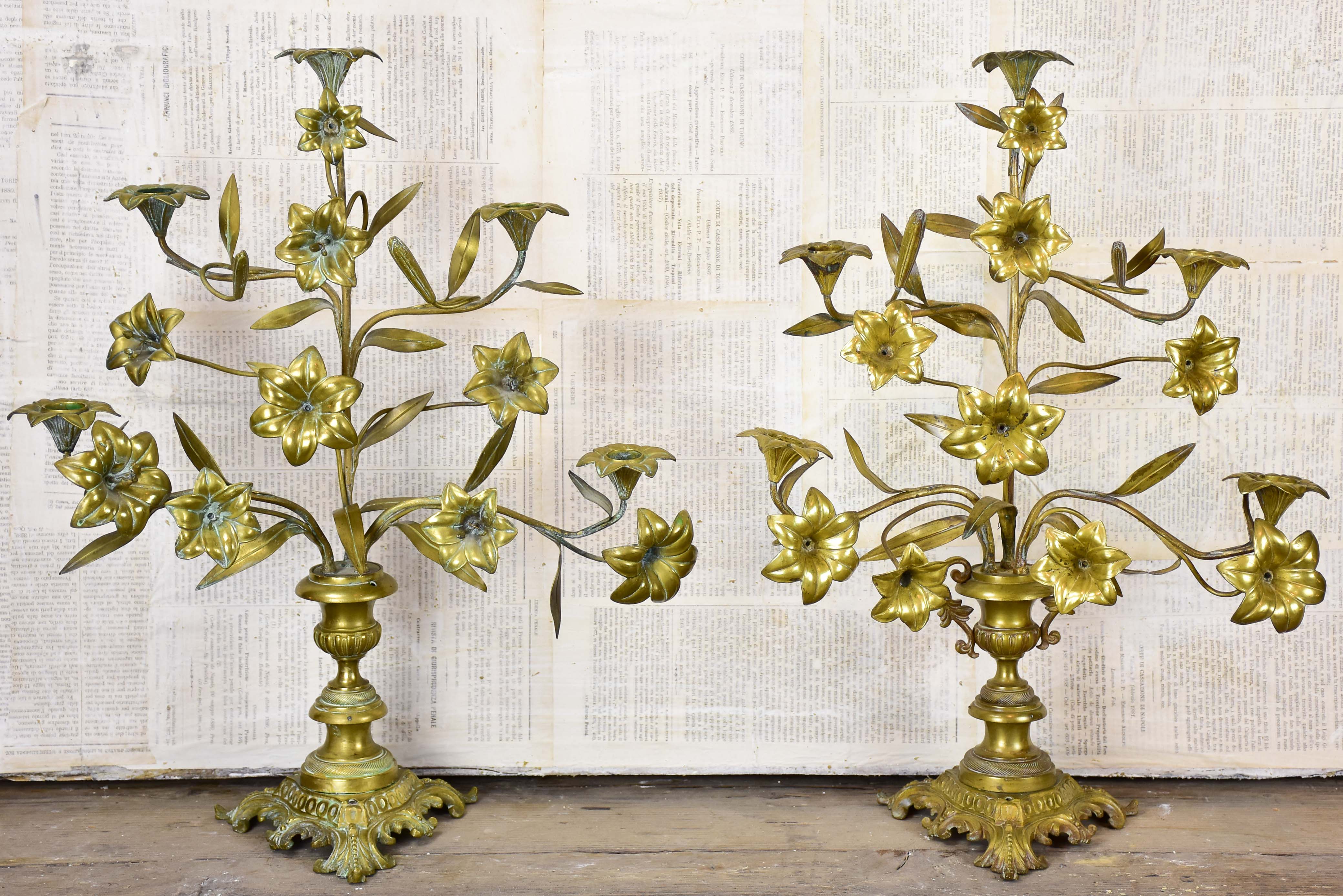 Pair of 19th century French candelsticks with flowers