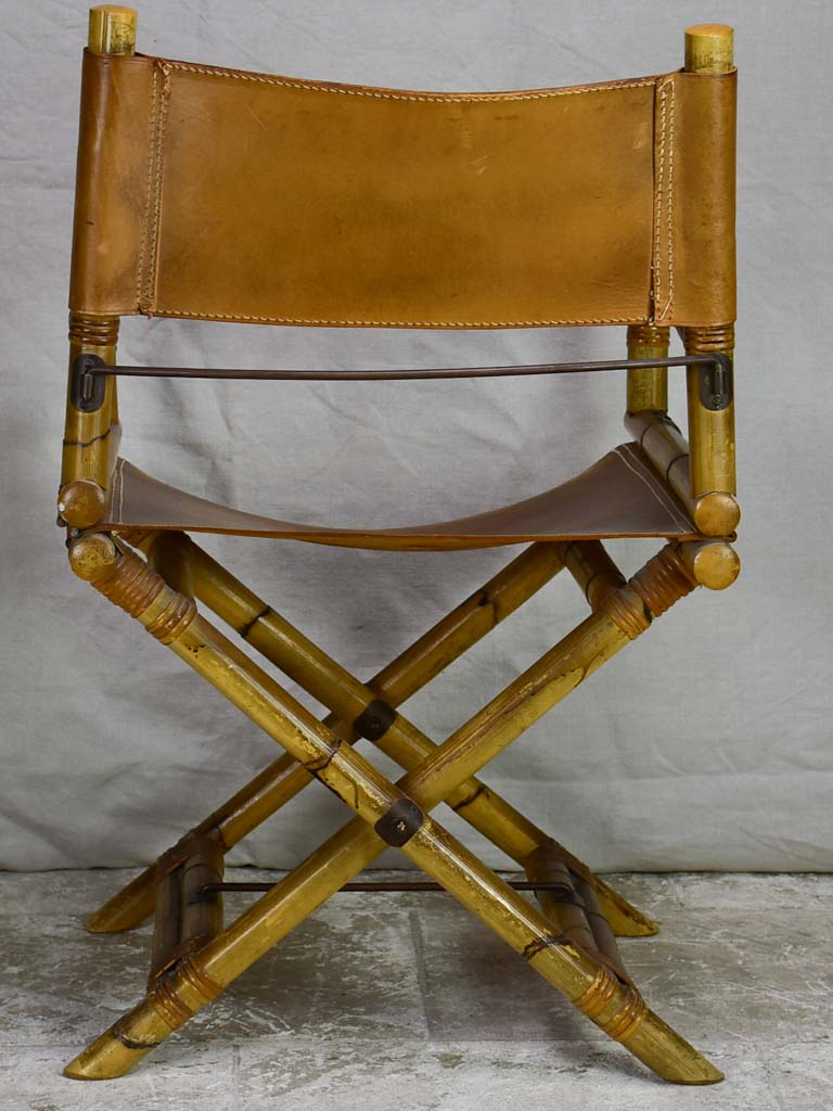 Antique folding bamboo and leather armchair