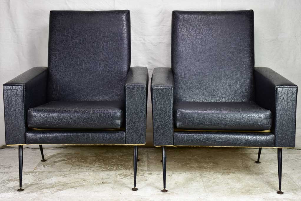 Pair of 1950's armchair faux black leather