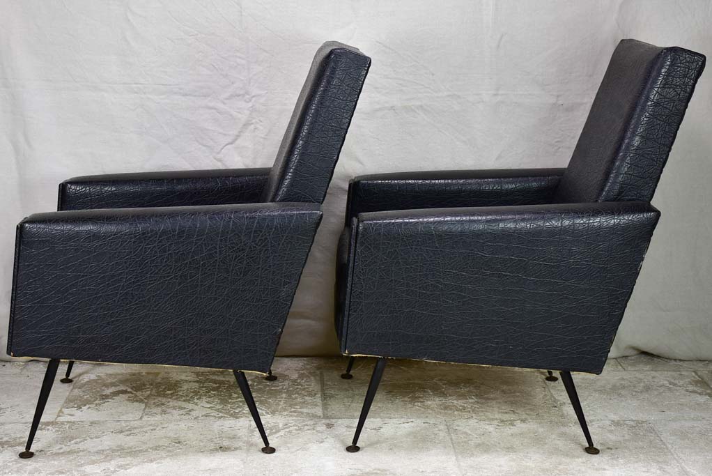 Pair of 1950's armchair faux black leather