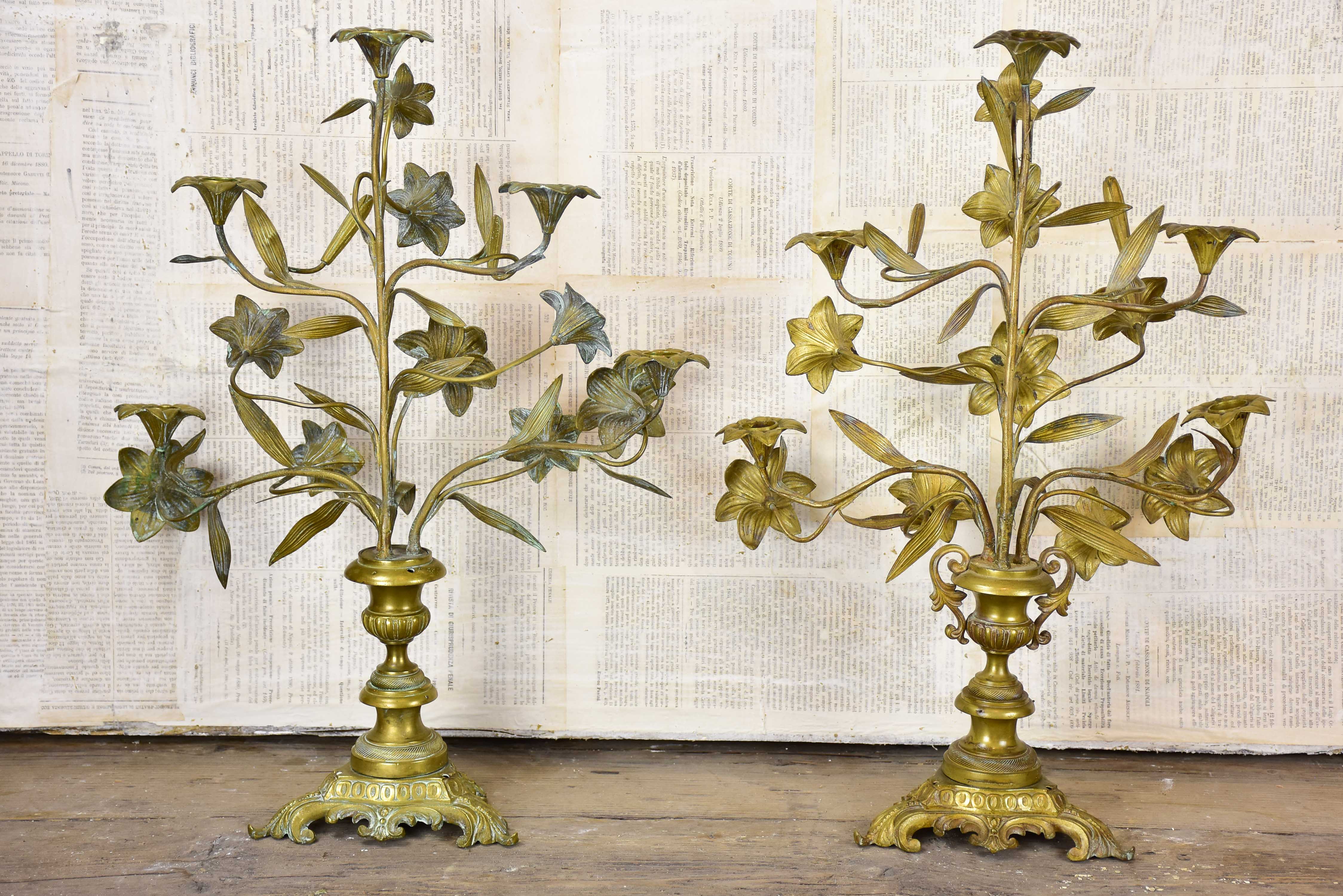 Pair of 19th century French candelsticks with flowers