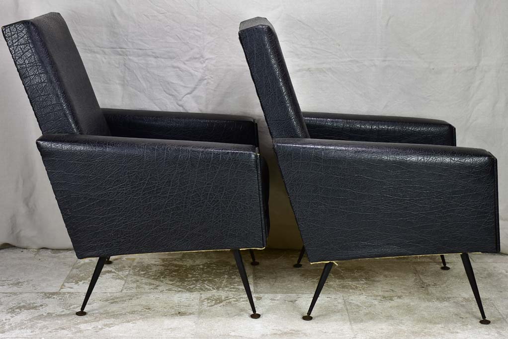 Pair of 1950's armchair faux black leather