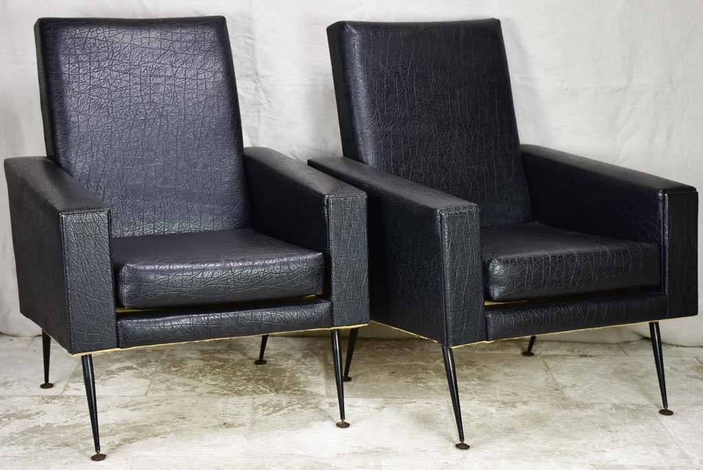 Pair of 1950's armchair faux black leather