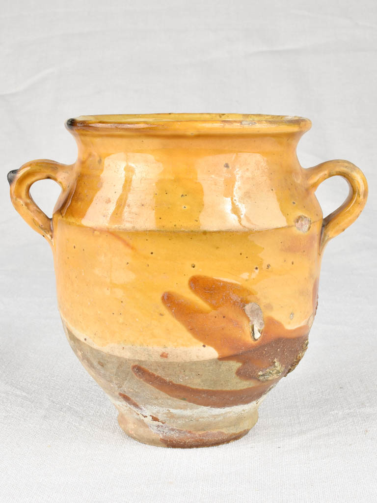 Antique French confit pot, yellow glaze