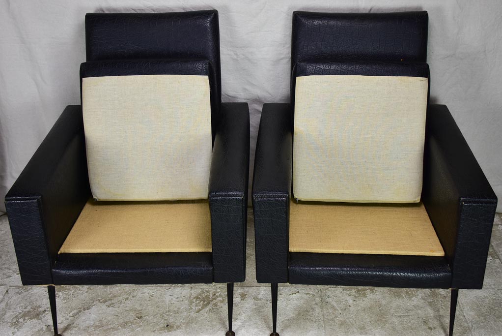 Pair of 1950's armchair faux black leather