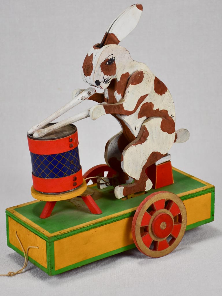 1960s French pull toy - drummer rabbit