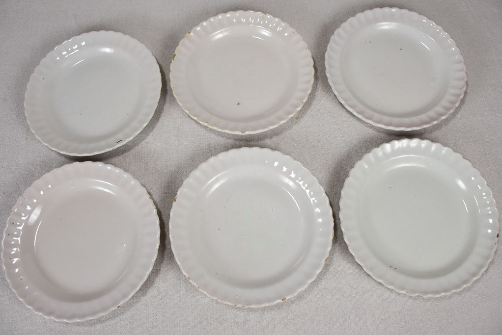 Set of 6 Moustiers white ironstone dessert plates 8¼"