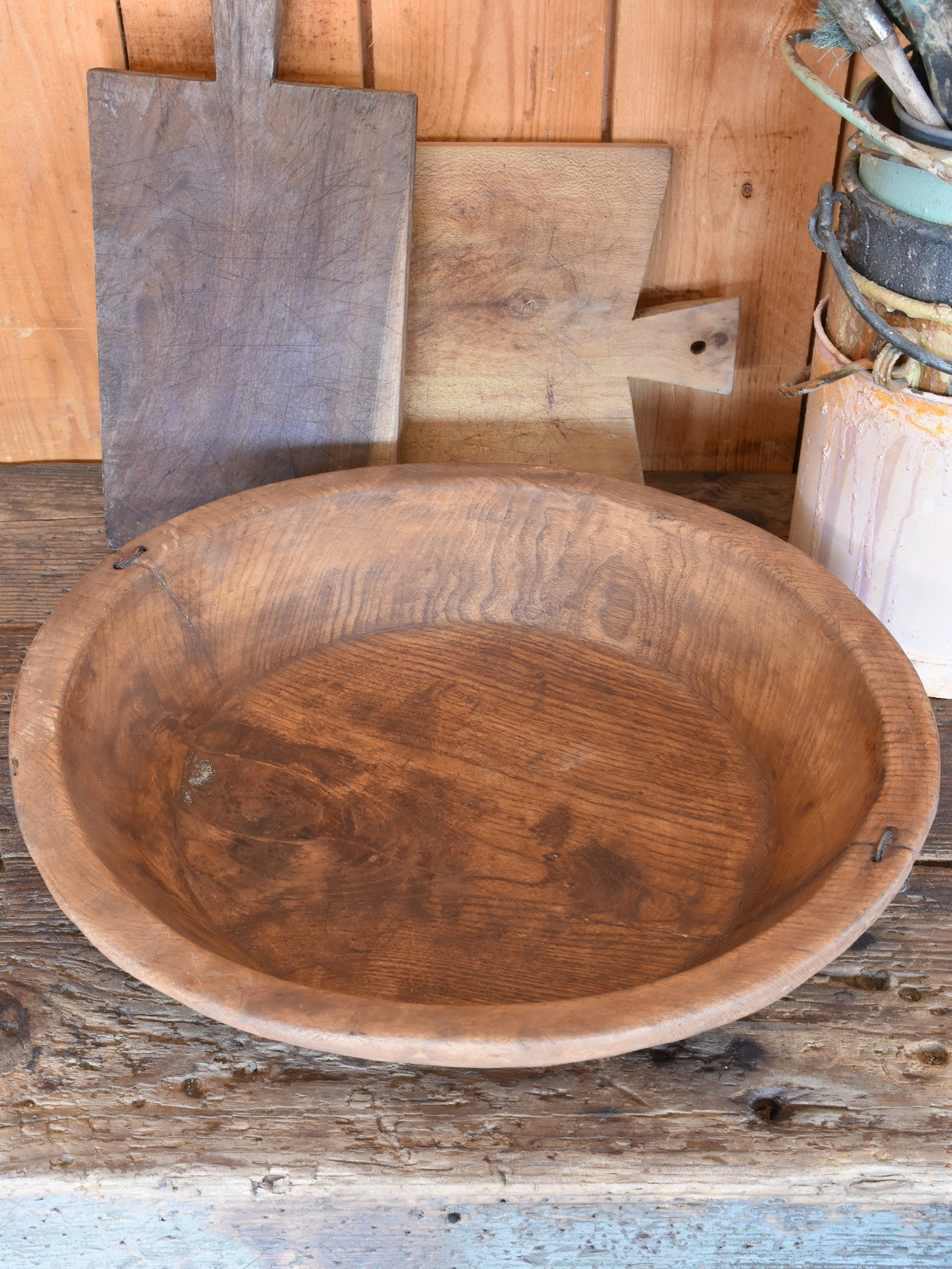 Large antique wooden bowls