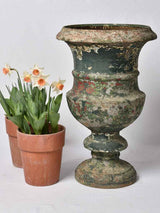 Large cast iron Medici urn with green patina 30"