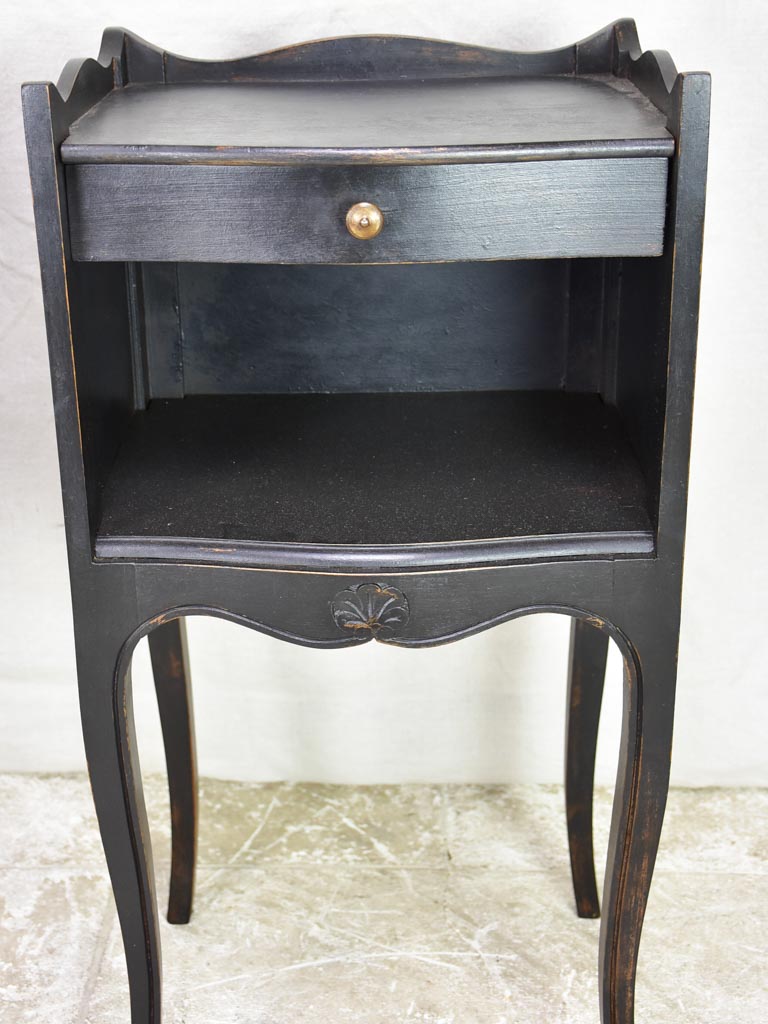 Pair of vintage Louis XV style French nightstands with black paint finish