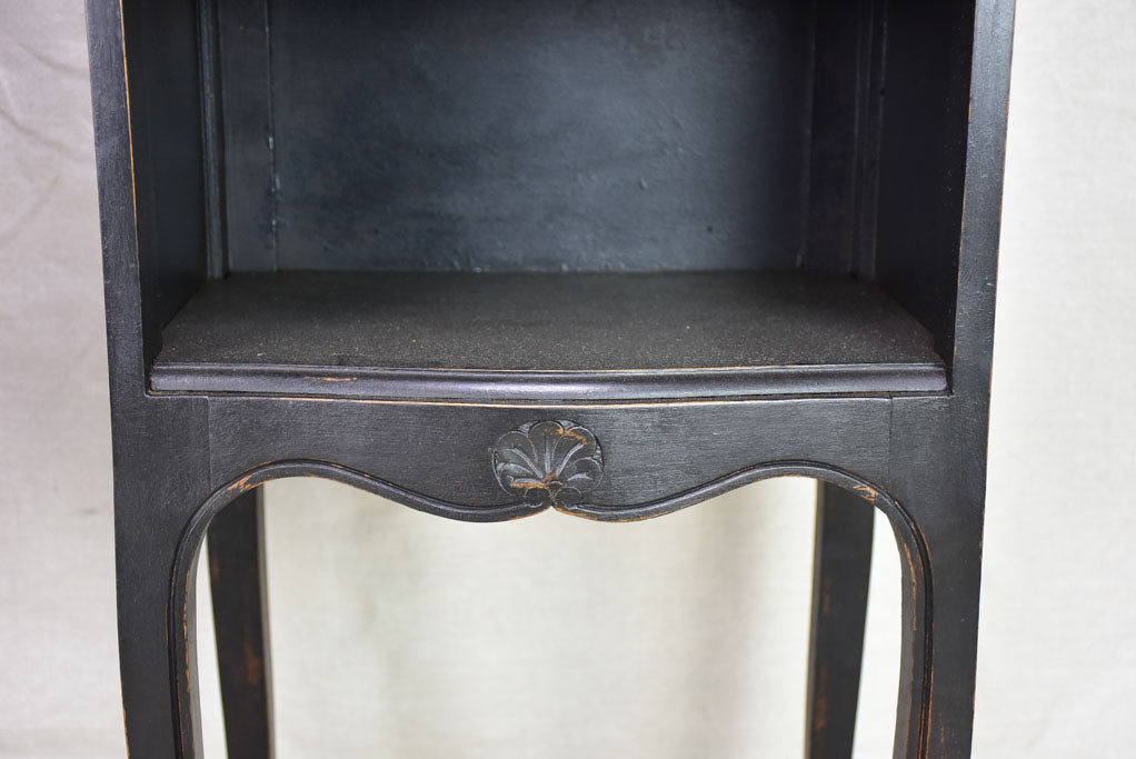 Pair of vintage Louis XV style French nightstands with black paint finish