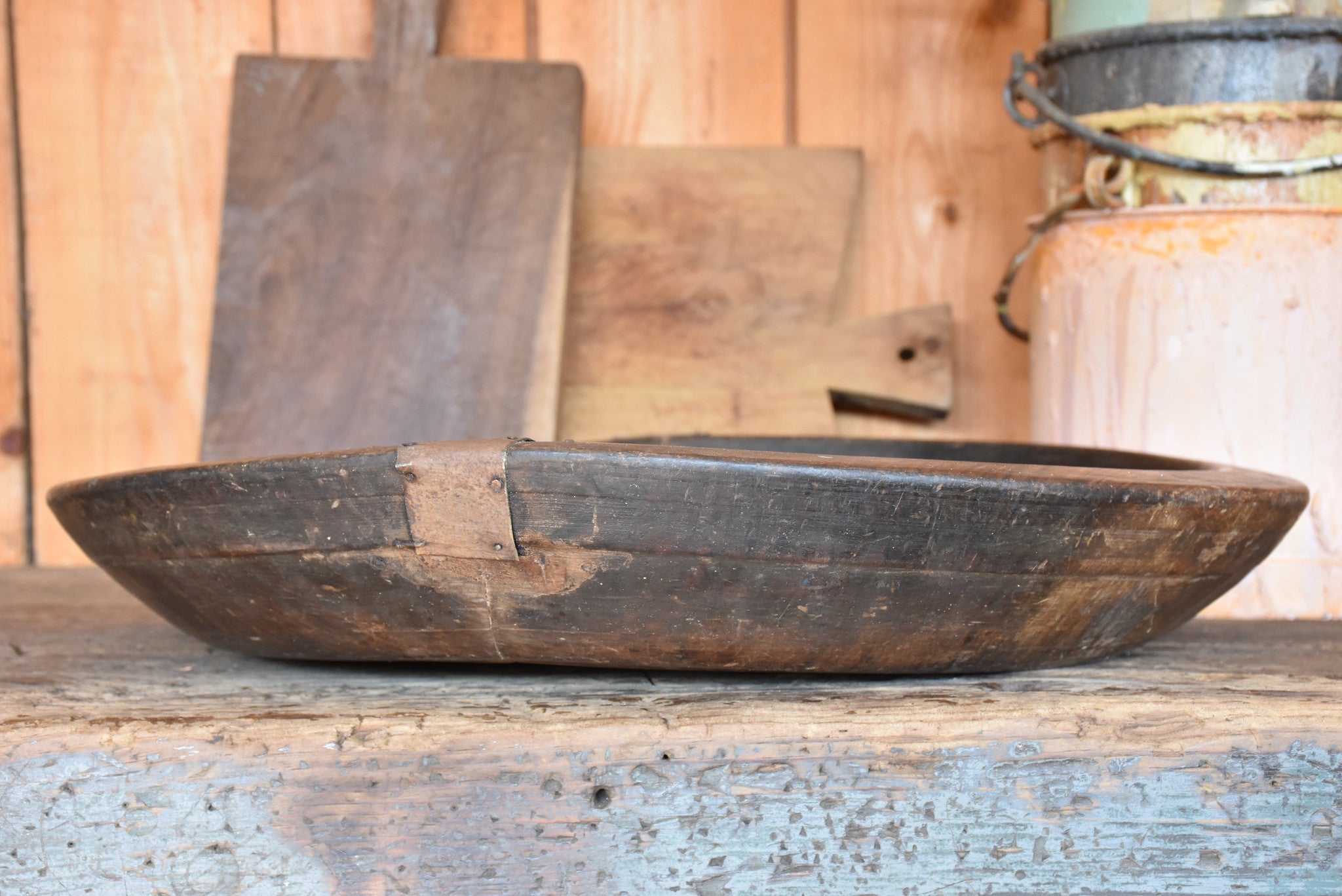 Large antique wooden bowls