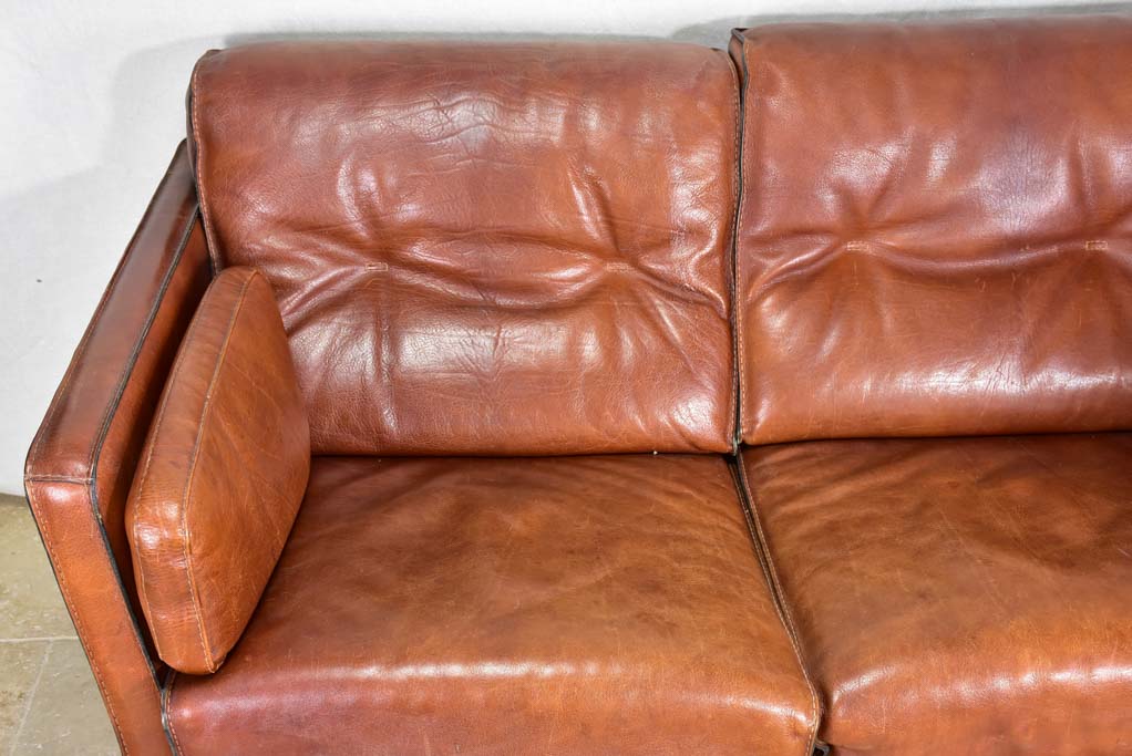 Roche Bobois brown leather two-seat sofa - 1970's / 80's 59"