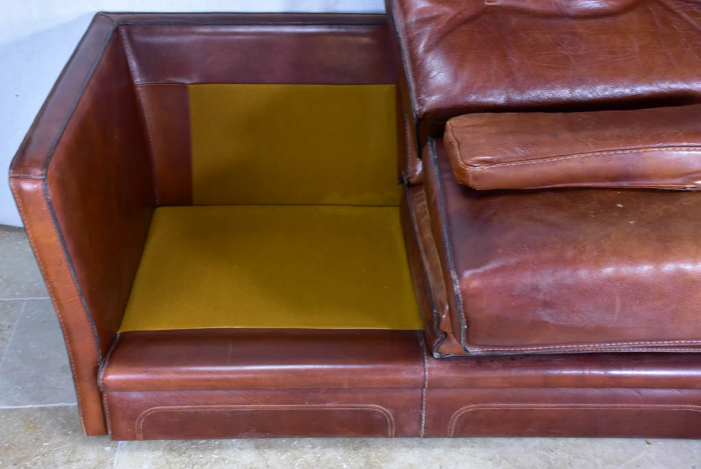 Roche Bobois brown leather two-seat sofa - 1970's / 80's 59"