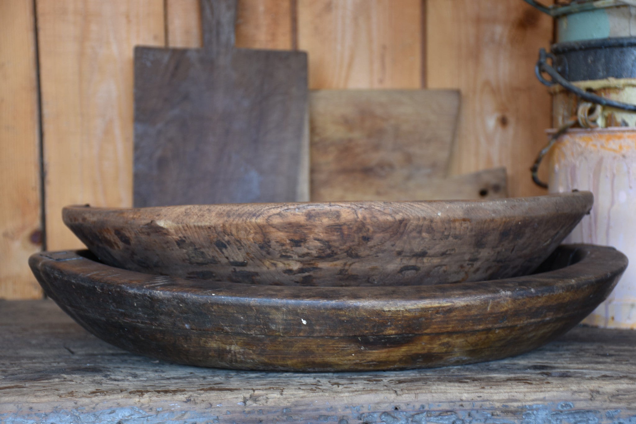 Large antique wooden bowls