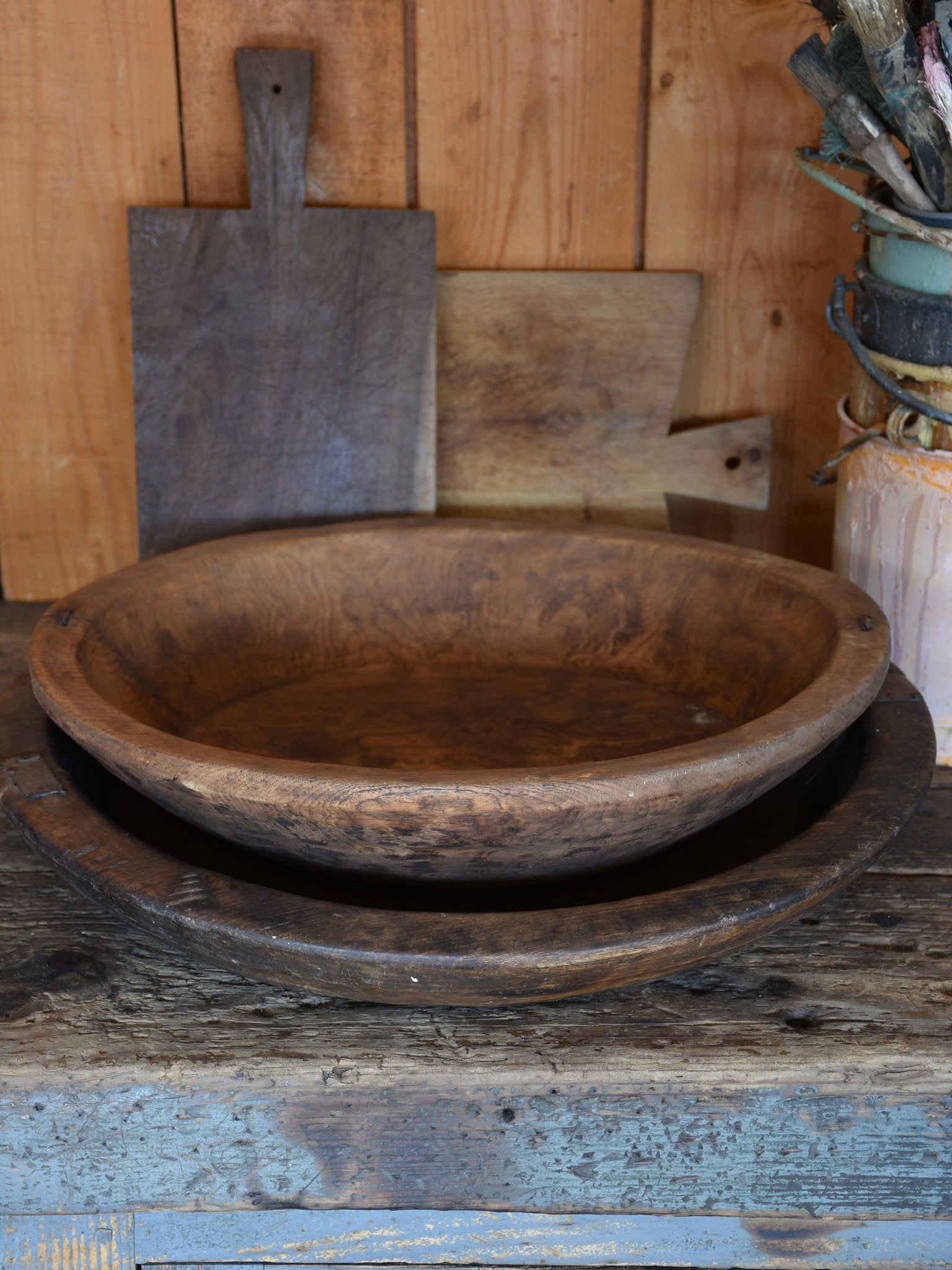 Large antique wooden bowls