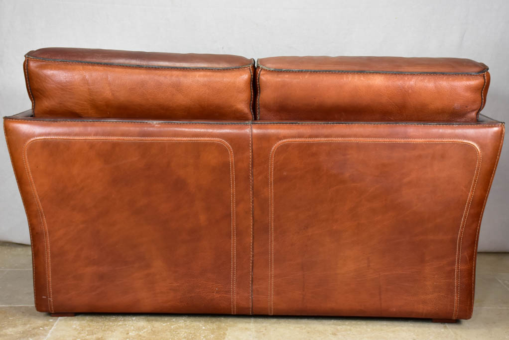 Roche Bobois brown leather two-seat sofa - 1970's / 80's 59"