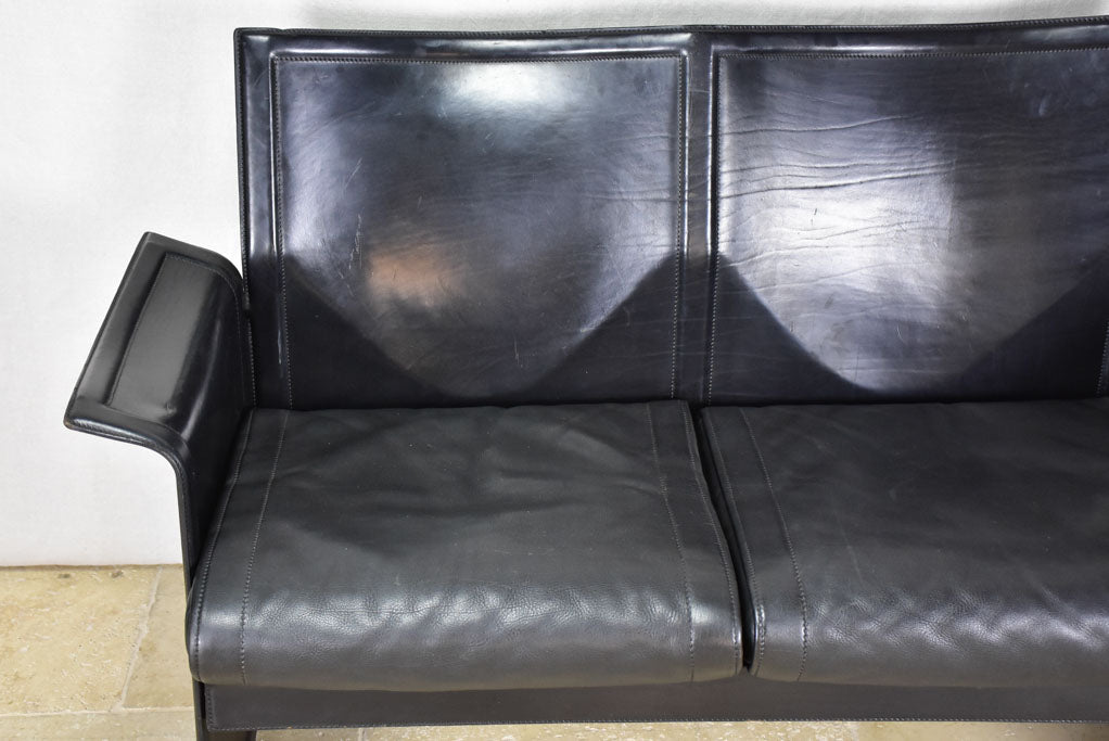 Matteo Grassi Italian black leather two seat sofa - 1970's/80's 50¾"