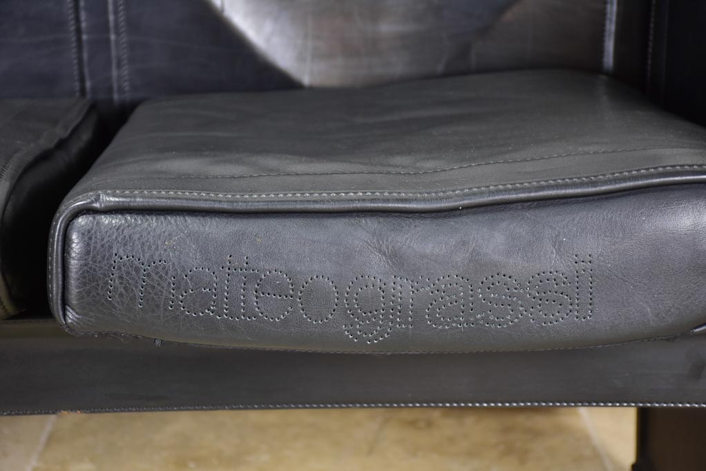 Matteo Grassi Italian black leather two seat sofa - 1970's/80's 50¾"