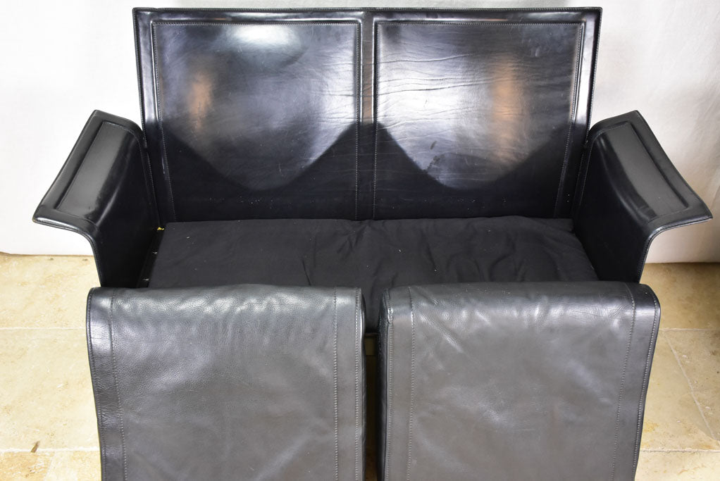 Matteo Grassi Italian black leather two seat sofa - 1970's/80's 50¾"