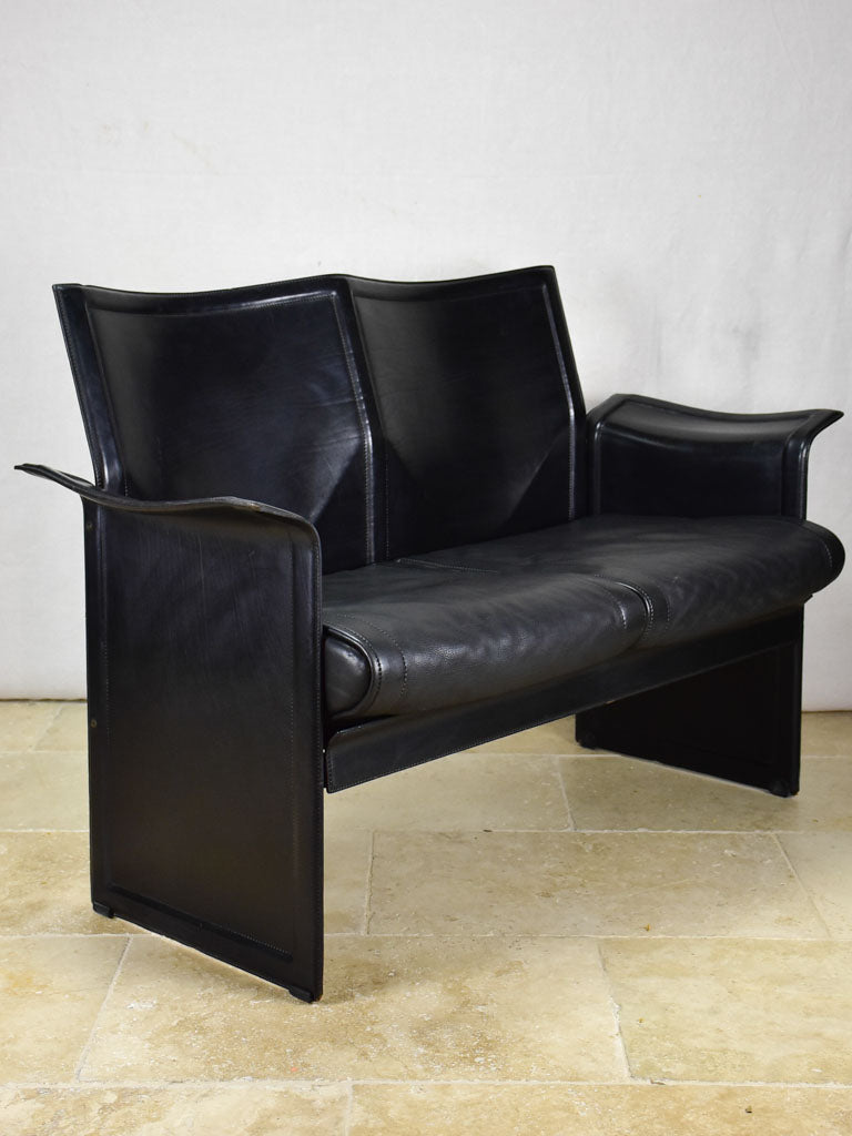 Matteo Grassi Italian black leather two seat sofa - 1970's/80's 50¾"