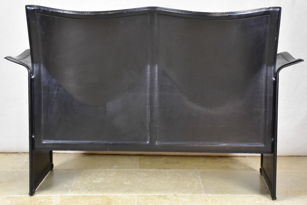 Matteo Grassi Italian black leather two seat sofa - 1970's/80's 50¾"