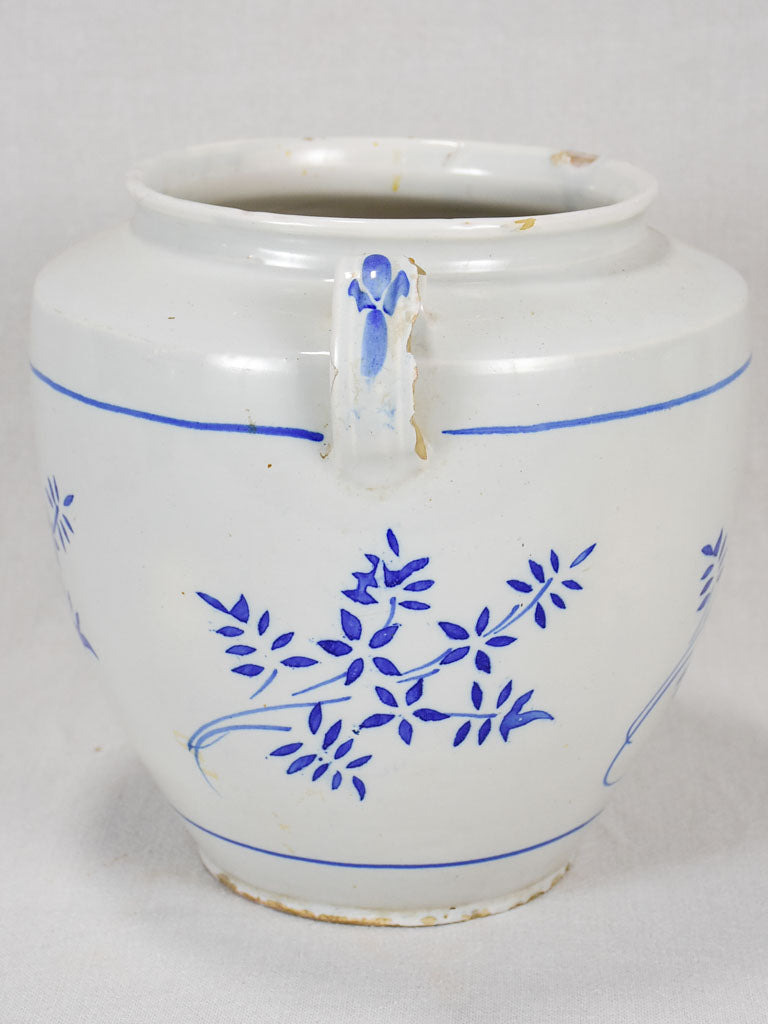 Late 19th-century preserving pot - white with blue flowers 10¾"