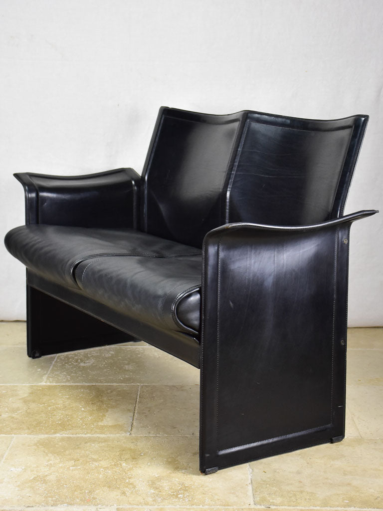 Matteo Grassi Italian black leather two seat sofa - 1970's/80's 50¾"