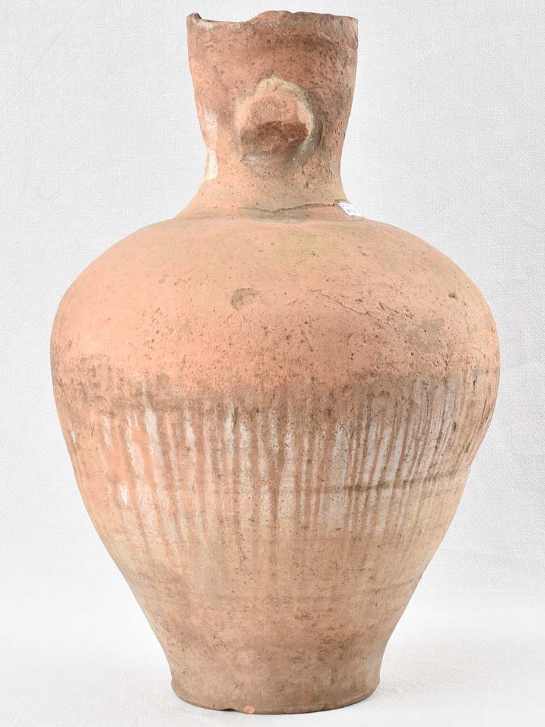 Large primitive terracotta water pitcher with handle 22"