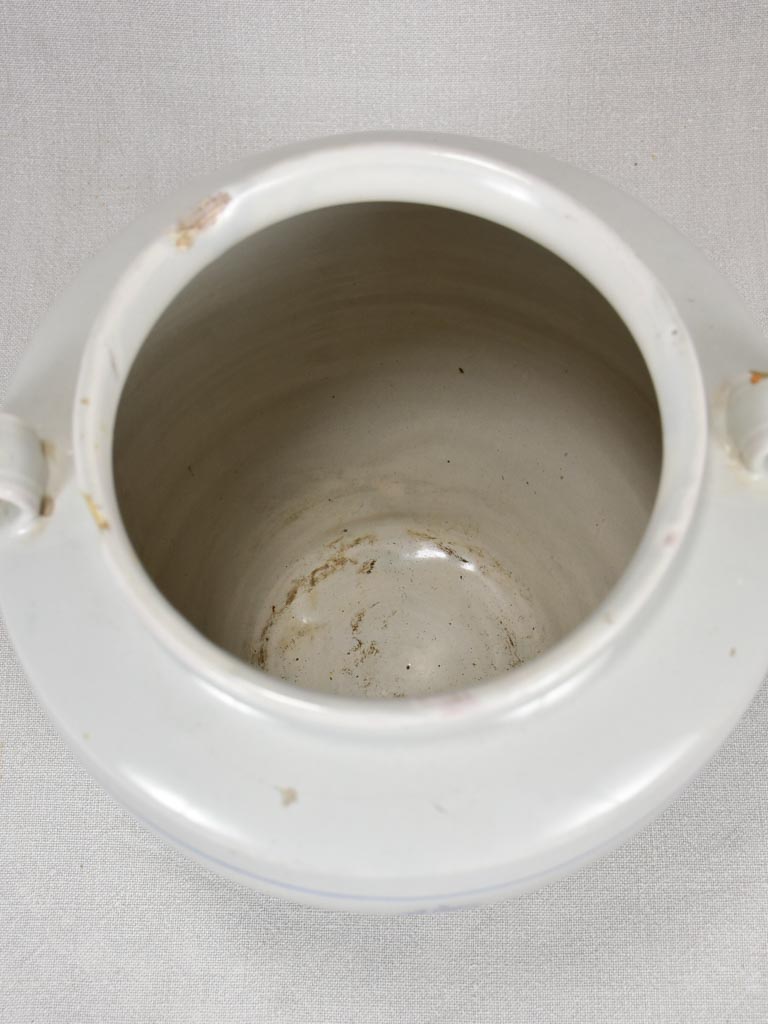 Late 19th-century preserving pot - white with blue flowers 10¾"