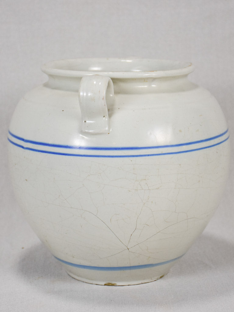 Late 19th-century preserving pot - white with blue stripes 9¾"