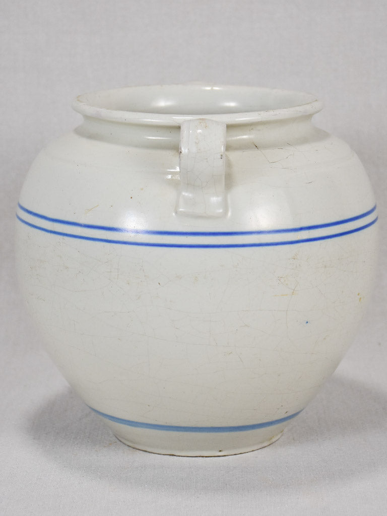 Late 19th-century preserving pot - white with blue stripes 9¾"