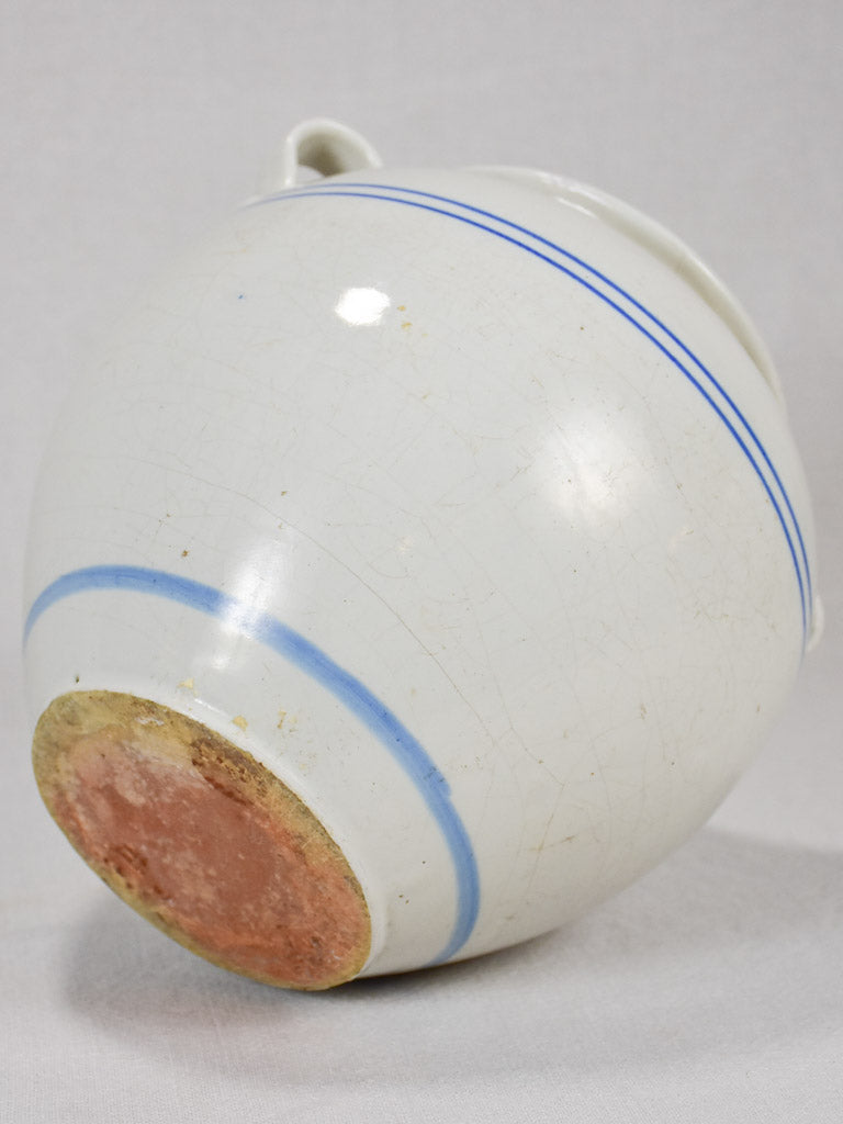 Late 19th-century preserving pot - white with blue stripes 9¾"